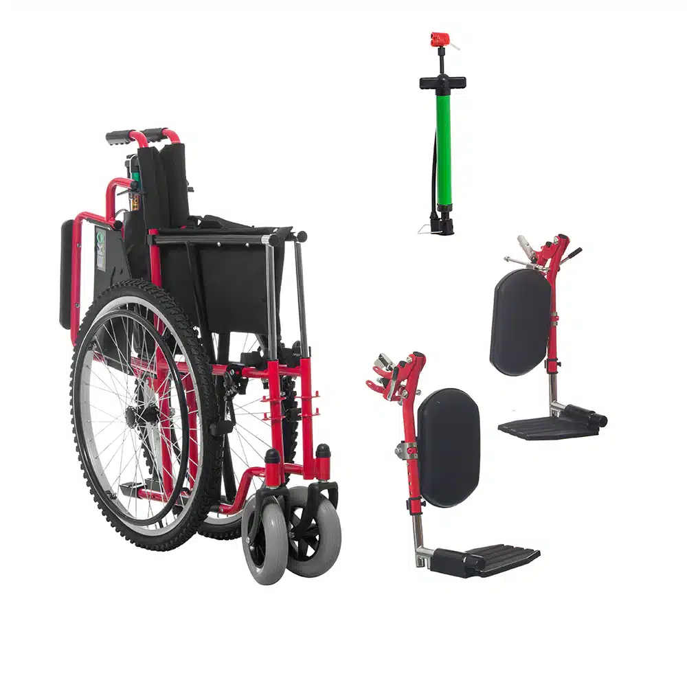 Silla de Ruedas 19" Todo Terreno con Elevapiernas (ROJO) - Imagen 2