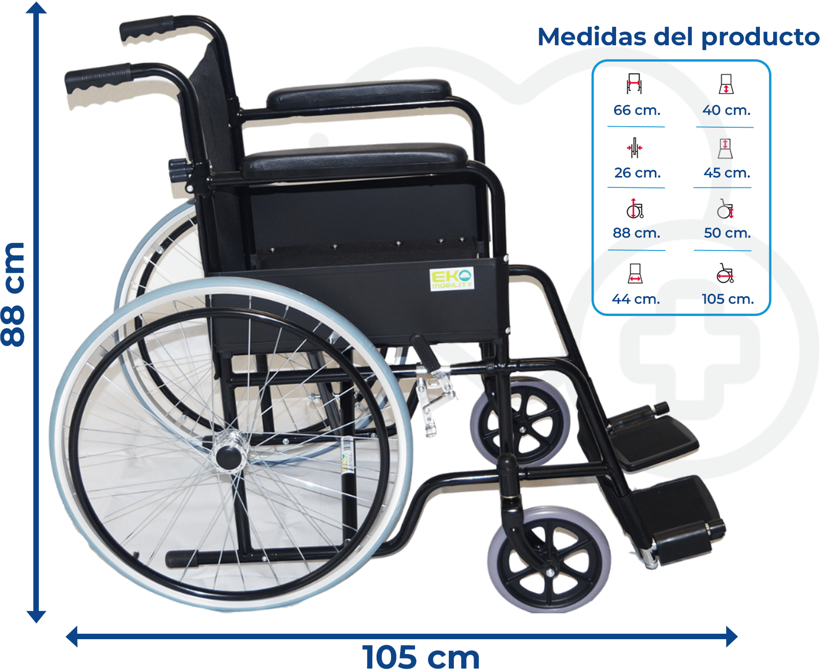 Silla de Ruedas 18" Económica Fija Sólida (NEGRO) - Imagen 3