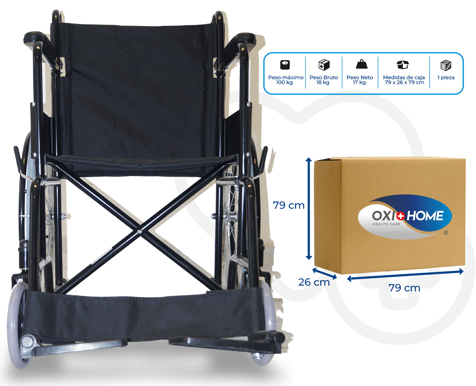 Silla de Ruedas 18" Económica Fija Sólida (NEGRO) - Imagen 4