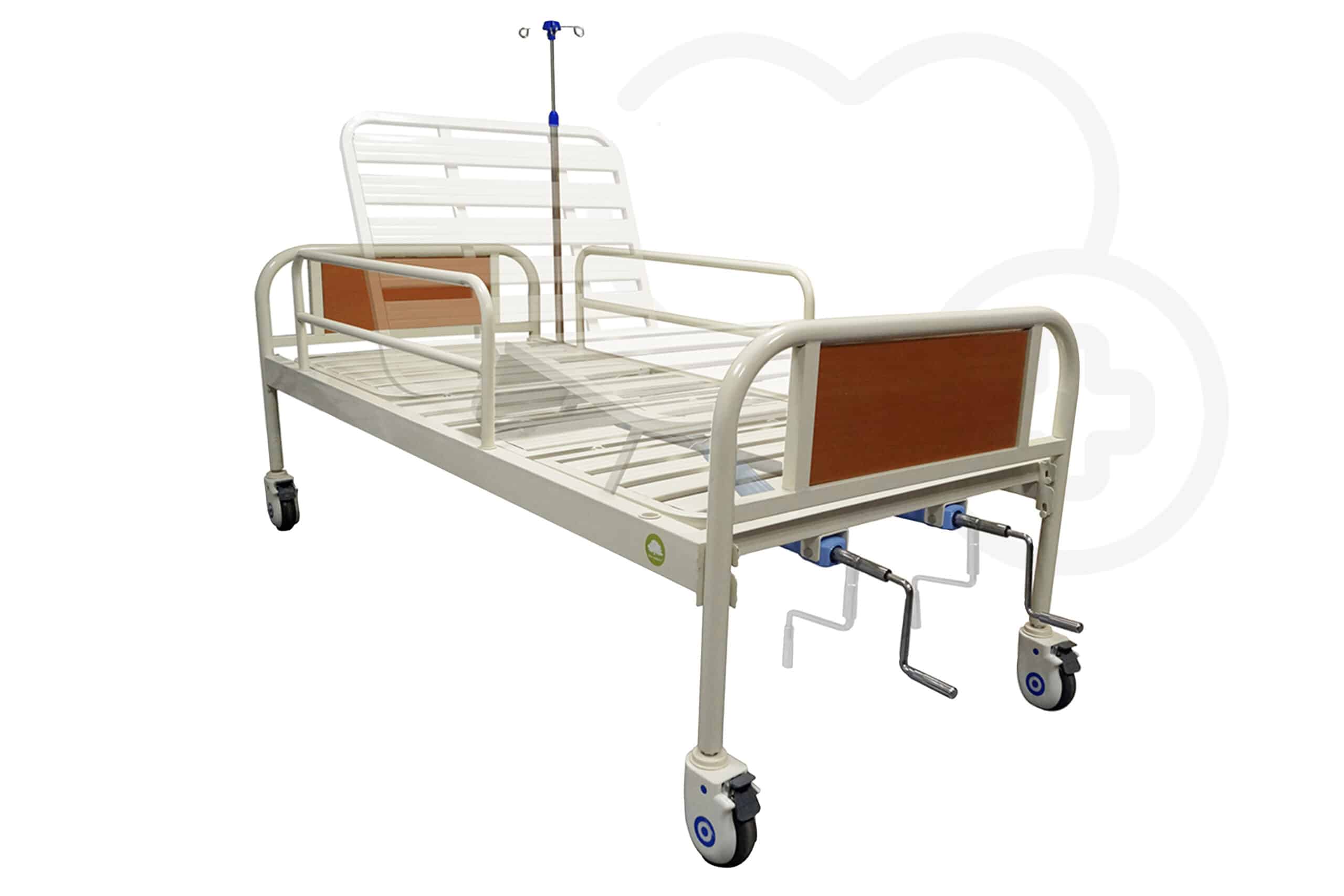 Cama de Hospital Básica, Base de Madera con Accesorios